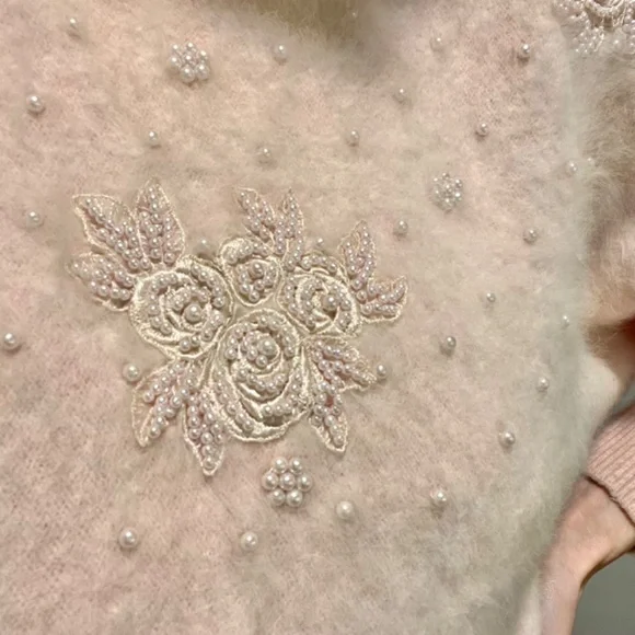 Vintage Cropped Beaded Pearl Sweater - Picture 5 of 9